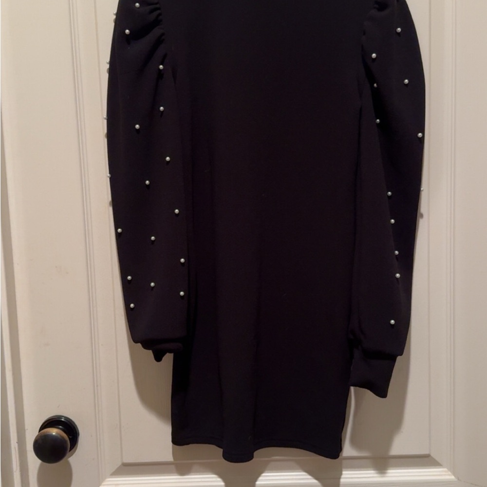 Elegant Black Dress with Pearl Accents